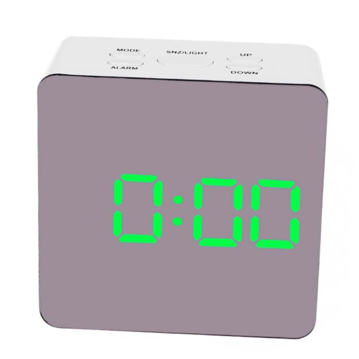 Reloj digital LED con pantalla espejo verde y formato de 12/24 horas