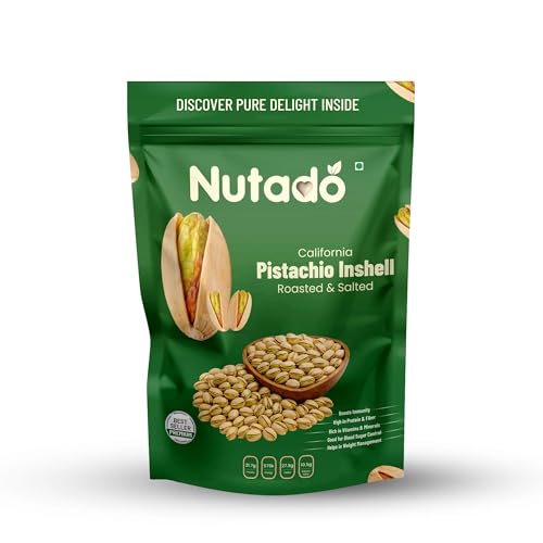 Image of Nutado Premium California Pistachios Roasted & Salted, Pista 200g, Rich In Vitamin & Protein, Phosphorus, & Dietary Fibre, Super Crunchy & Delicious Healthy Snack | Lightly Salted Pista Nuts & Dry Fruits | Good for Health