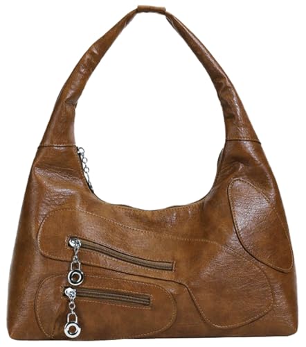 Women’s Retro PU Handbag Spacious Top Handle Underarm Purse with Metal Zipper Fall Winter Solid Color Shoulder Bag