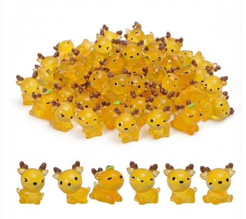 minnko 60Pcs Glow in The Dark Miniature Resin Deer Shapes for Car Dashboard Ornaments Fairy Garden Accessories Micro Landscape Decoration Terrarium Filler Craft Supplies Aquarium Decor