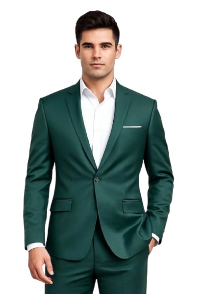 darbar in Men's Slim Fit Blazer, Green, Cotton Blend, Single Button, Notch Lapel, Formal Wear-picture-53