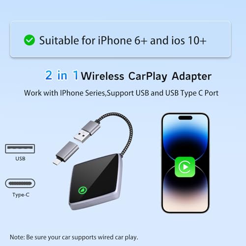 Wireless CarPlay Adapter für iPhone,Mini Carplay Adapter von Wired & auf Wireless,USB C/A Plug und Play Stabil Auto-Connect, Kompatibel mit iPhone
