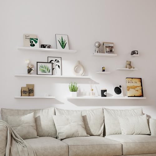 Image of White Floating Shelves for Wall Decor, 60 in Shelf with Lip Set of 2