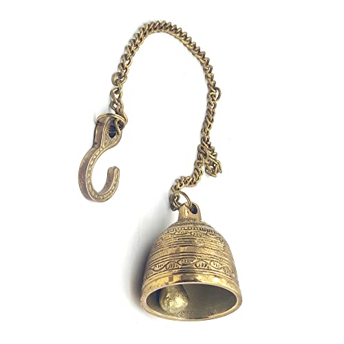 Brass Hanging Bell Vintage Metal Antique Finish Decorative Bells Chain And Hook For Gates, Home, Office And Temple #TOP21