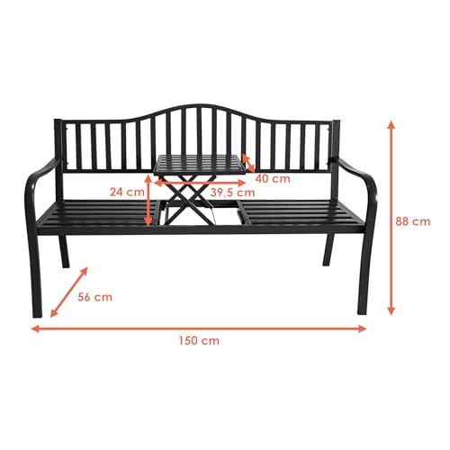 Metall Gartenbank mit integriertem Tisch 150 x 56 cm schwarz