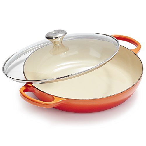 Le Creuset of America Enameled Cast Iron Buffet Casserole with Glass Lid, 3 1/2 quart, Flame