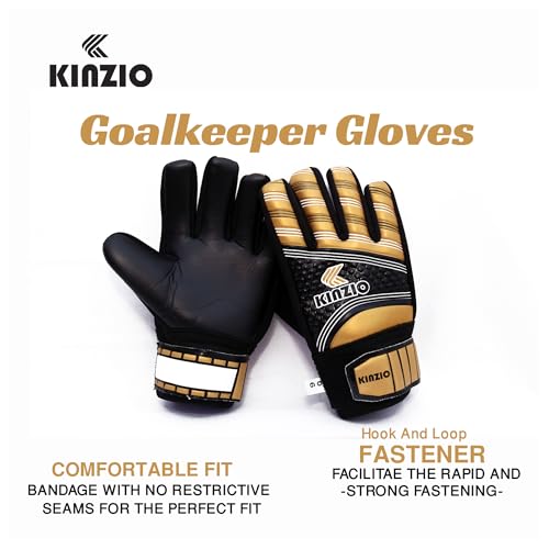 KINZIO Kids Goalkeeper Gloves Football Gloves For Boys kid’s children adult Soccer Goalie Sports Practice Gloves Protection Super Grip Palm (Gold/Black, 6) - Image 5