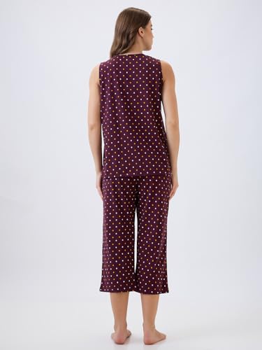 Image of AV2 Women's Cotton Printed Round Neck Sleeveless Night Suit Set | Capri Set | Casual Night Dress for Women