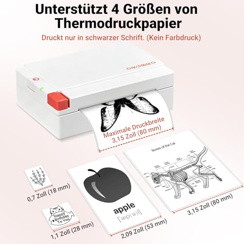ORGBRO Mini Drucker für Smartphone, X3 Sticker Drucker Bluetooth mit 1 Rolle Aufkleber Papier, 300DPI Mini Printer Etikettendrucker Tragbarer Thermodrucker für Studie Notizen & Fotos, Weiß