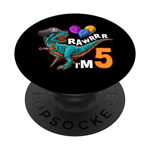 5th Birthday Shirt Pirate Dinosaur Birthday T-Rex Party PopSockets Support et Grip pour Smartphones et Tablettes