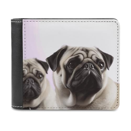 Men And Women Wallets Bifold Leather Pocket Wallet Ladies Mini Short Purse, Pug Dog Printed Leather Passcase Security PU Wallet