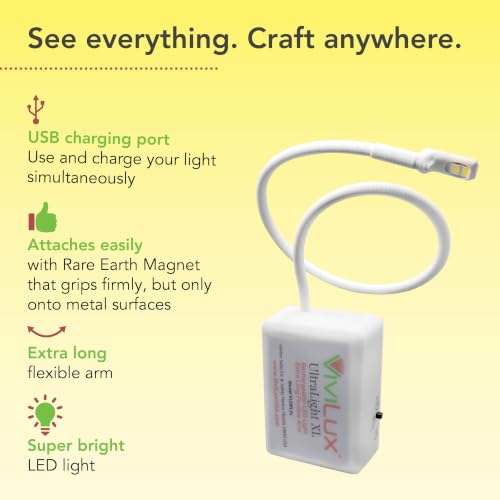 Image of ViviLux Ultralight XL Craft & Sewing Light, Magnetic Mount, 1500 Lumen LED | Super Bright LED Hobby Light, Rechargeable Battery, Rare Earth Magnet, 11 in Extended Flexible Arm, Hands-Free Use, Cordless