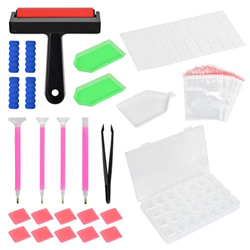 Boîte de broderie diamant anti-perte avec outils de peinture et rouleau rigide