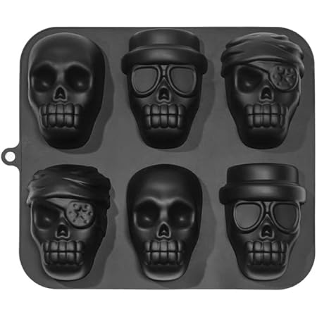 TZnponr Halloween skull cake pan silicone mold, 6 cavities pirate skull 3D silicone mold baking pan, suitable for bread, mousse cake,muffins,etc.