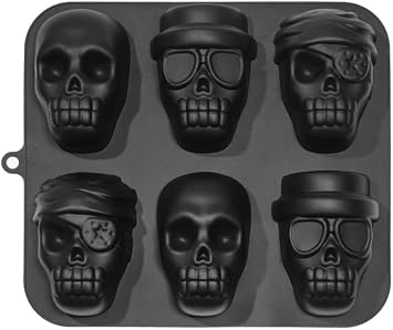 Halloween skull cake pan silicone mold, 6 cavities pirate skull 3D silicone mold baking pan, suitable for bread, mousse cake,muffins,etc.
