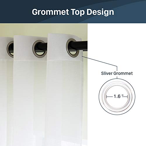 ALLJOY Home Privacy Drape for Living Room Curtains for Bathroom, 2 Panels Grommet Window Sheer Curtains for Bedroom, Linen Textured Semi Voile Drapes for Windows Room Treatments, White, W52 x L72 Inch