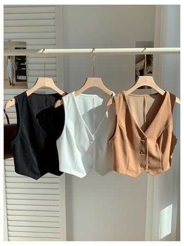 GORGLITTER Women's 3 Piece Vest Tops Button V Neck Sleeveless Dressy Suit Vest Waistcoat Office Work Business 20254