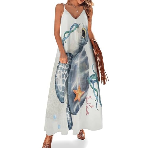 Robe longue pour femme été sans manches imprimé étoile de mer