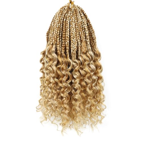 Blonde Box Braids Crochet Hair 14 Inch 7 Packs Mixed Short Crochet Hiar for Black Women Pre Looped Goddess Braids with Curly Ends (14 Inch,P27613)