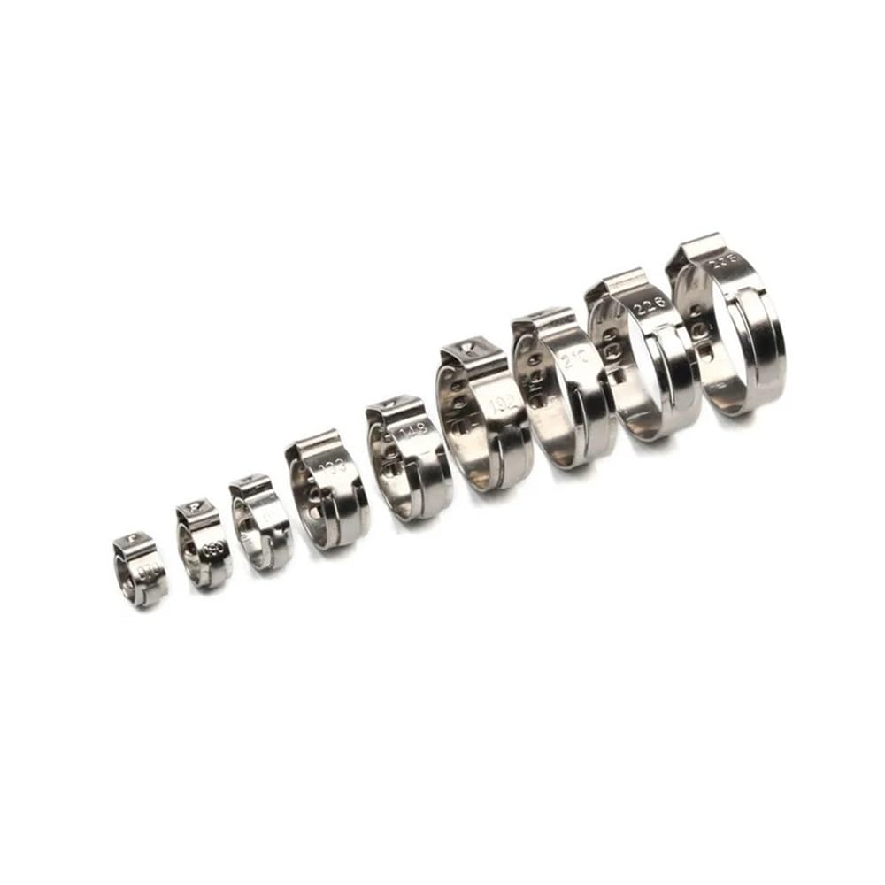 Ruxyoie One Color 50Pcs Hose Clamps Single Ear Stepless 4.7-23.5Mm 304 Stainless Steel Hose Clamps Cinch Clamp Rings For Sealing Kinds Of Hose(7.8-9.5Mm)
