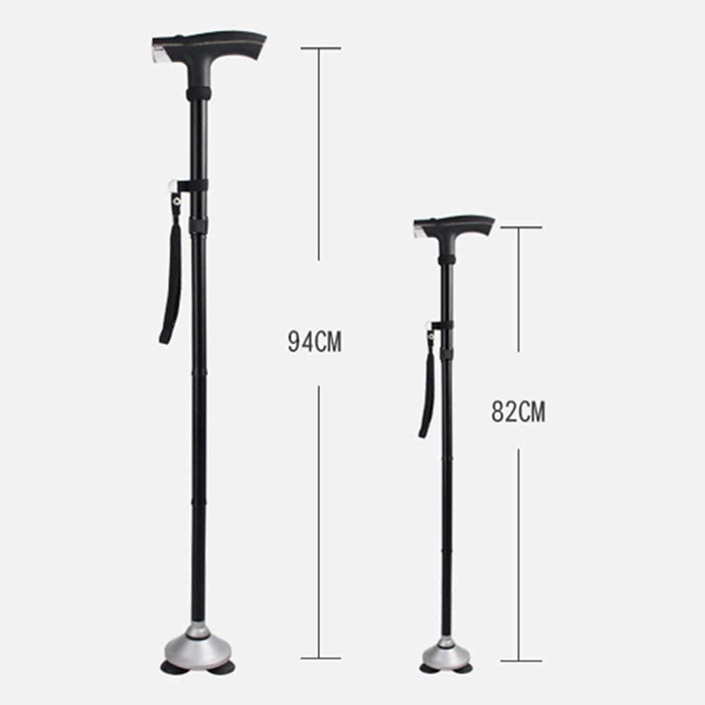 Stampelle telescopiche Antiscivolo Bastone da Passeggio Bastone da Passeggio Illuminato Multifunzionale Pieghevole Stampelle per Anziani Bastone da Passeggio telescopico Regolabile in Altezza
