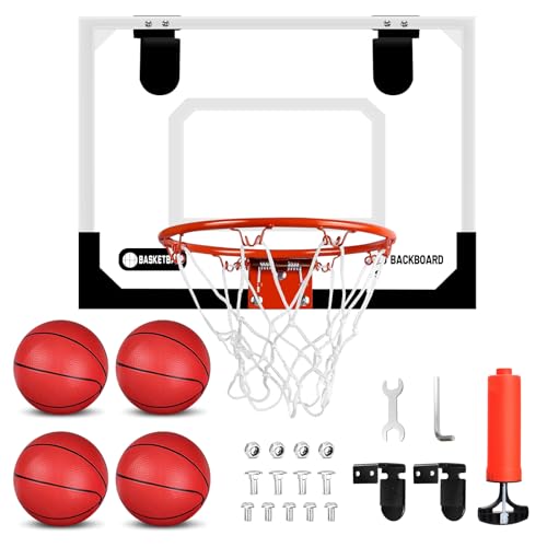 Mini Basketball Hoop for Kids,Basketball Hoop Indoor,Includes Backboard,4 Balls,Pump,Foam Pad and Hook, Children's Sports Toys Suitable for Indoor and Outdoor Use.