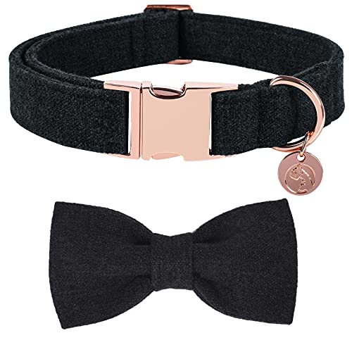 DOGWONG Cotton Dog Collar with Bow Black Pet Collar Durable Adjustable Puppy Collar, X-Small (Pack of 1)