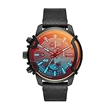 Diesel Men's 46mm Griffed Quartz Stainless Steel and Leather Chronograph Watch, Color: Black (Model:...
