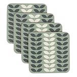 LAGO TERRA Set of 4 Leaf Print Drinks Coasters in Gift Box, Patterned Retro, Vintage - Willow