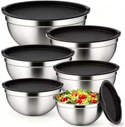 Polenta cremosa fácil e deliciosa para sarcopenia e força muscular 46 Conjunto de 5 Bowls Tigelas de Inox com Tampa Plástica Hermética ...