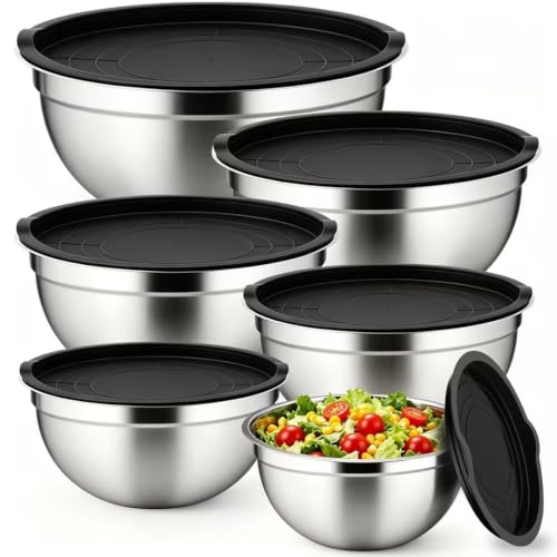 Conjunto de 5 Bowls Tigelas de Inox com Tampa Plástica