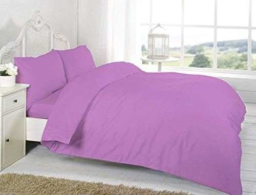 R&Z Plain Dyed Percale Polycotton Duvet Cover & 2 Pillow Cases Bed Set (Red, Double)