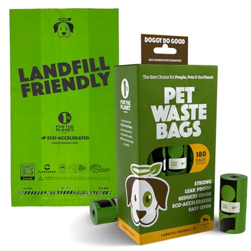Doggy Do Good Landfill-Friendly Poop Bags | Dog Waste Bags Made with 50% Recycled Plastic + 15% Biobased Material | Unscented, Thick, Leak-Proof, Easy Open | Standard Size | 180 Count