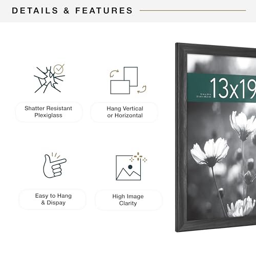 MCS Studio Gallery Classic 13x19 Picture Frame Black Woodgrain, Vertical & Horizontal Wall Hanging Large Picture Frame for Photos, Posters & Art Prints (1-Pack)