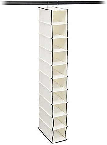 Hanging Closet Shoe Organizer Canvas with 10 Pocket Shelves Storage Color Cream