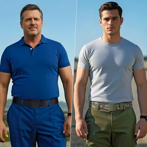 Image of JASGOOD 2 Pack Nylon Web Belt Outdoor Military Men's Metal Free Belt with TSA Plastic Buckle