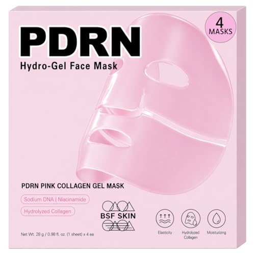 BSF SKIN Salmon DNA PDRN Pink Collagen Jelly Hydrogel Face Mask | 11 Peptide Complex | Overnight Face Mask for Glass & Glowy Skin | Moisturizing Firming Hydrating & Elasticity Care (28g x4ea)