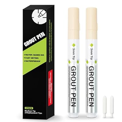 Grout Pen Beige Grout Cleaner - 2 Pack - Grout Sealer Removal Tool Repairt Kit, Quick Drying and Waterproof Grout Tile Marker for Tile Floors - Beige, 3mm Tip