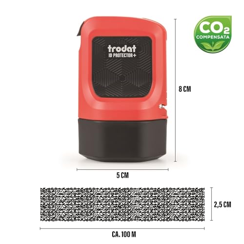 Trodat ID Protector+ Tintenroller (rot) – Datenschutz Rollstempel mit integriertem Paket- & Brieföffner (3in1) – inkl. 3 Nachfülltinten