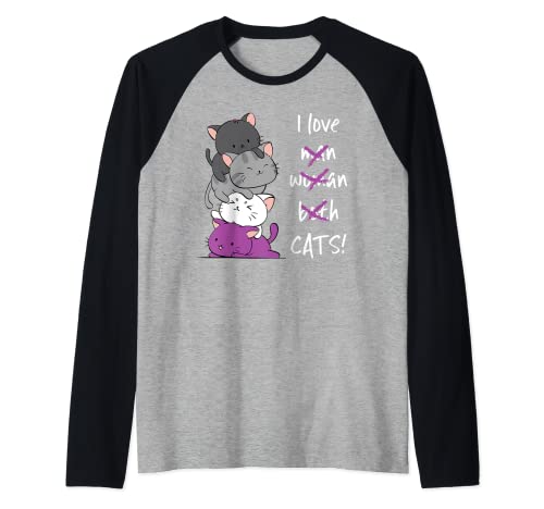 Orgullo asexual Kawaii Cat Stack Anime Camiseta Manga Raglan