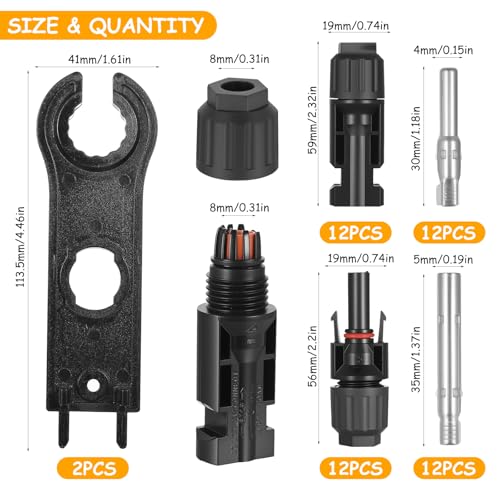 12 Paar Solar Stecker Set, MC4 Steckers, IP67 Solarkabel Stecker Steckverbinder, PV Solarstecker Männlich/Weiblich Solarpanel Kabelstecker für Solarkabel 2.5mm²/4mm²/6mm² MC4 Verlängerungskabel
