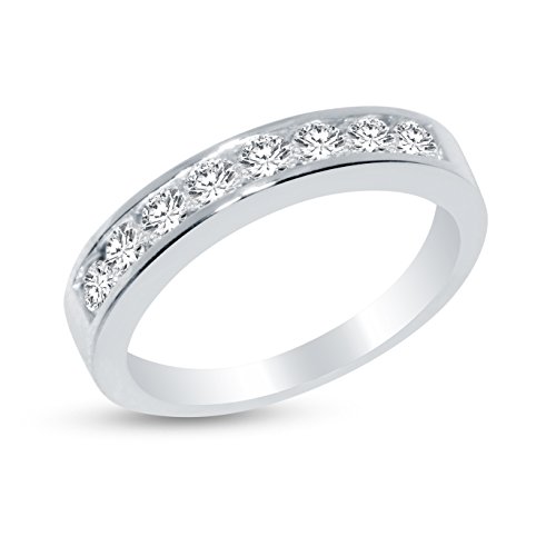 Solid 14k White Gold 3.5mm Round Cut Eight Stone Anniversary Ring Wedding Band CZ Cubic Zirconia 3/4 cttw.4