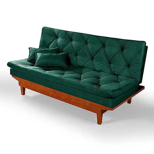 Sofa Cama Caribe 3 Posições Base de Madeira Suede Essencial Estofados