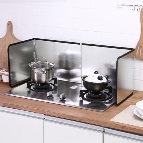 Miniatura 3 de Fousenuk Protector Pared Antisalpicaduras Cocina, 4 Lados Panel Protector Salpicaduras Cocina Plegable, Protección Antisalpicaduras Pantallas, Fácil De Limpiar, Para Estufas Y Sartenes 76x29x30cm