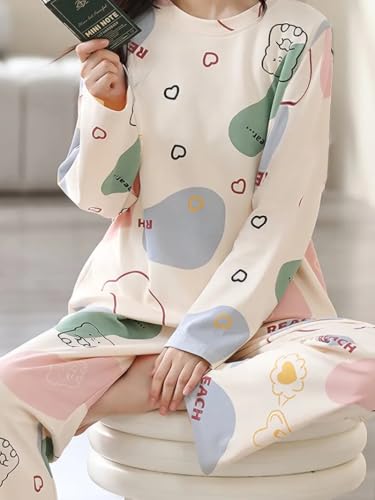 Image of Louis Luxe Womens Korean Night Dress || Full Pyjama Set || Korean Nightsuit || Women Nightwear ||Round Neck Full Sleeve Nightsuit || Loungewear || Everyday Nightdress (ND-02)
