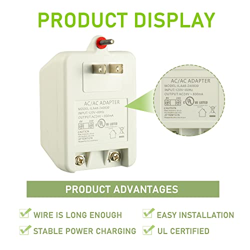 Eplzon 24V 830Ma Plug In Thermostat And Doorbell Transformer Compatible With Nest, Ecobee, Sensi And Honeywell Thermostat And All Versions Of Ring Doorbell #TOP2