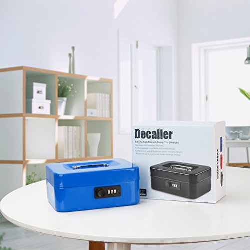 Decaller Cash Box With Combination Lock, Safe Metal Small Locking Box With Money Tray, 7 4/5" X 6 4/5" X 3 3/5", Blue, Qh2005S #TOP4