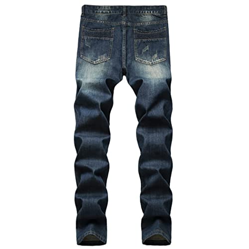 Men's Fashion Stretch Straight Ripped Distressed Jeans Sim Fit Destroyed Jeans Pants Streetwear2