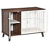PawHut-Wooden-Dog-Kennel-End-Table-Furniture-with-Cushion-Lockable-Magnetic-Doors-Small-Size-Pet-Crate-Indoor-Puppy-Cage-Grey End Table Furniture with Magnetic Doors