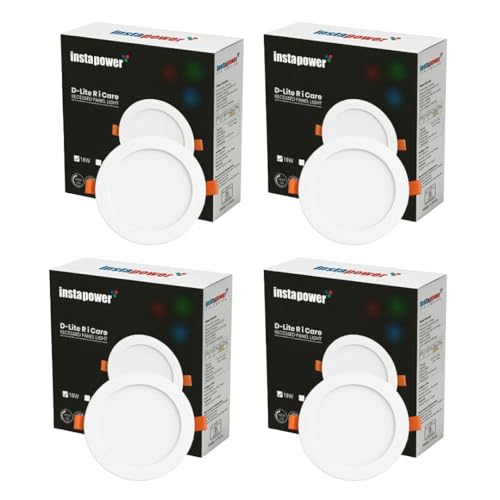 Image of Instapower 18W Downlight | Natural White Round LED Panel Light | Polycarbonate Ultra Slim Recessed Ceiling Fixture LED (2-Year Warranty, Pack of 4)